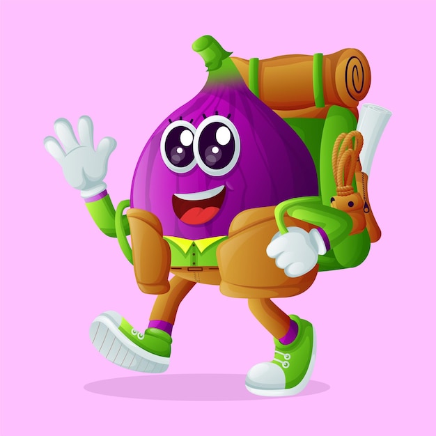 Cute fig character hiking Perfect for kids merchandise and sticker banner promotion or blog