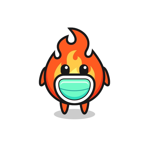 Cute fire cartoon wearing a mask , cute style design for t shirt, sticker, logo element