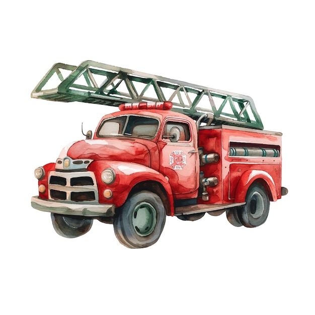 cute fire truck vector illustration in watercolour style