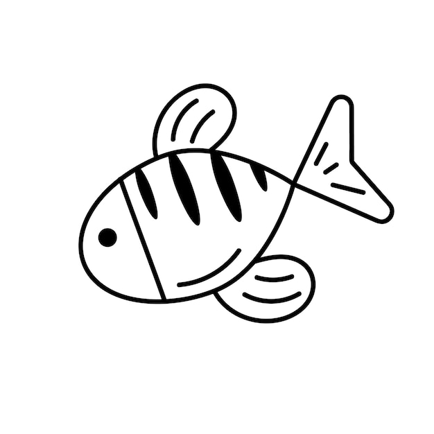 Cute fish in doodle style. Logo design template. Cute hand drawn childish linear illustration for print, web.