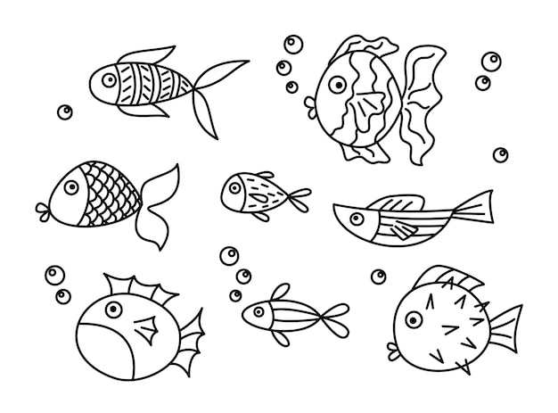 Cute fish in doodle style. Vector illustration