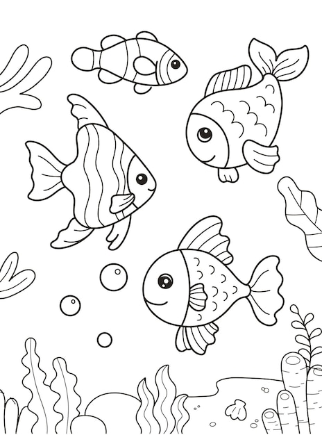 Cute fish drawing printable coloring page