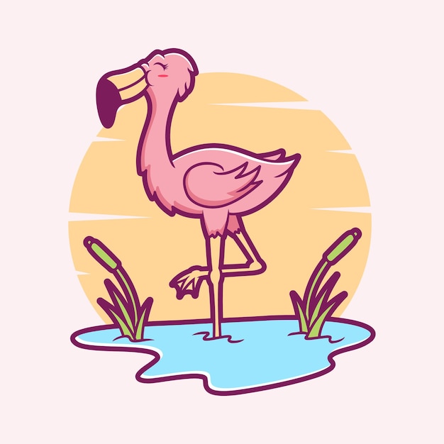 Cute Flamingo Cartoon Icon Illustration