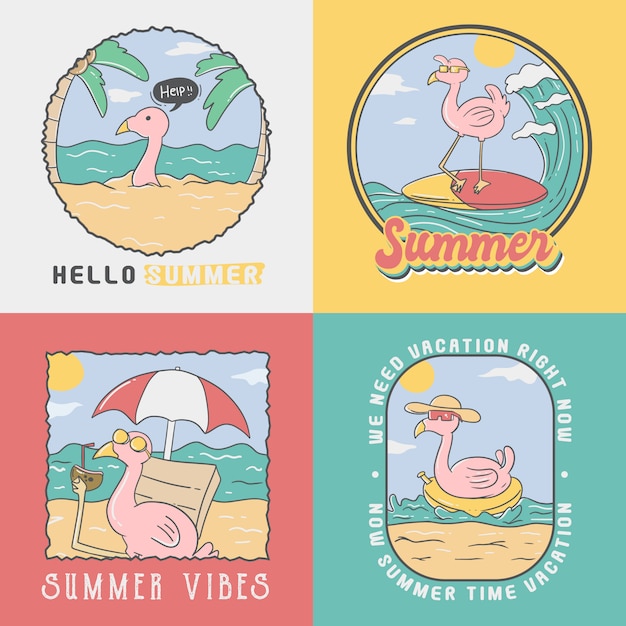 Cute flamingo summer badges collection