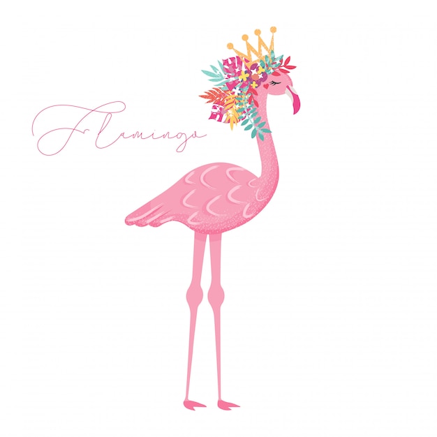 Cute flamingo with flowers hand drawn illustration