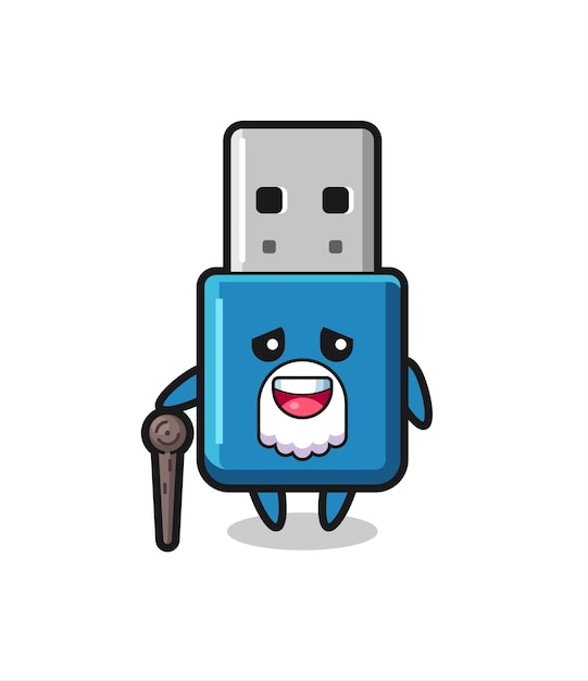 Cute flash drive usb grandpa is holding a stick