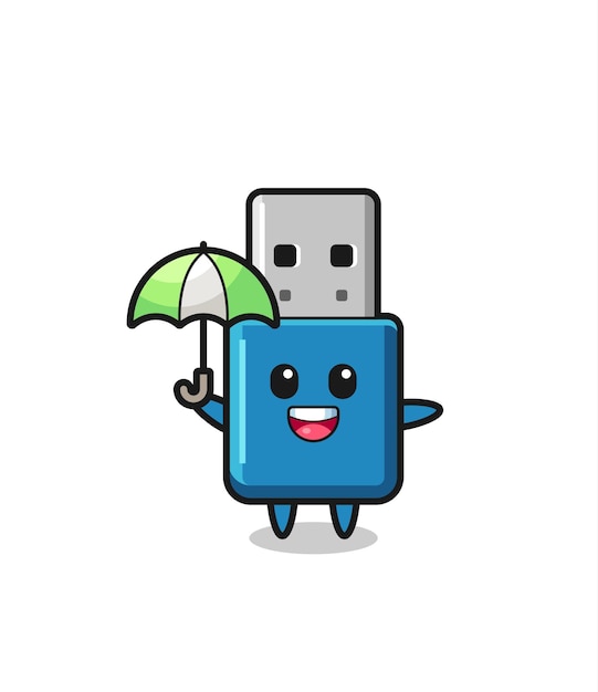 Cute flash drive usb illustration holding an umbrella