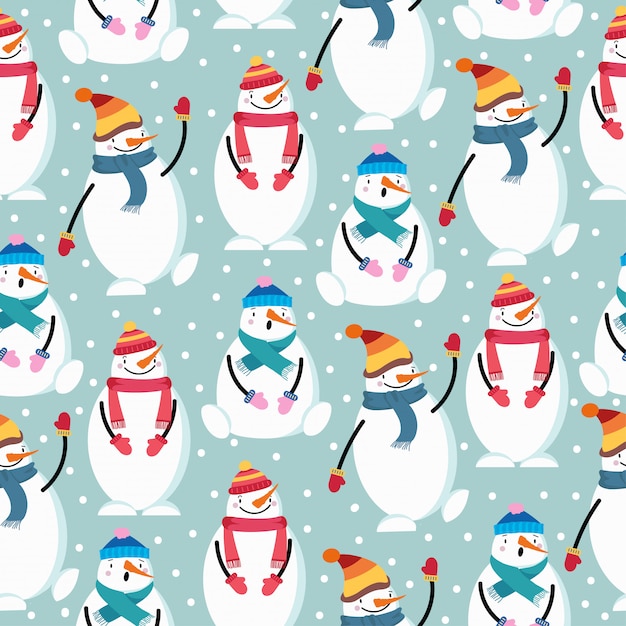 Cute flat design Christmas seamless pattern with snowman