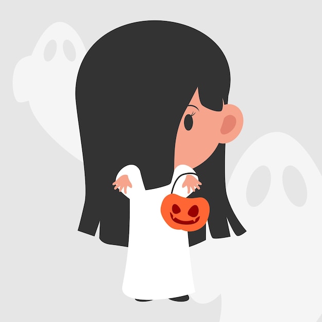 Cute Flat Halloween Character Kids on Sadako Costume