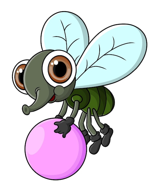 The cute flies is flying and holding a candy ball of illustration