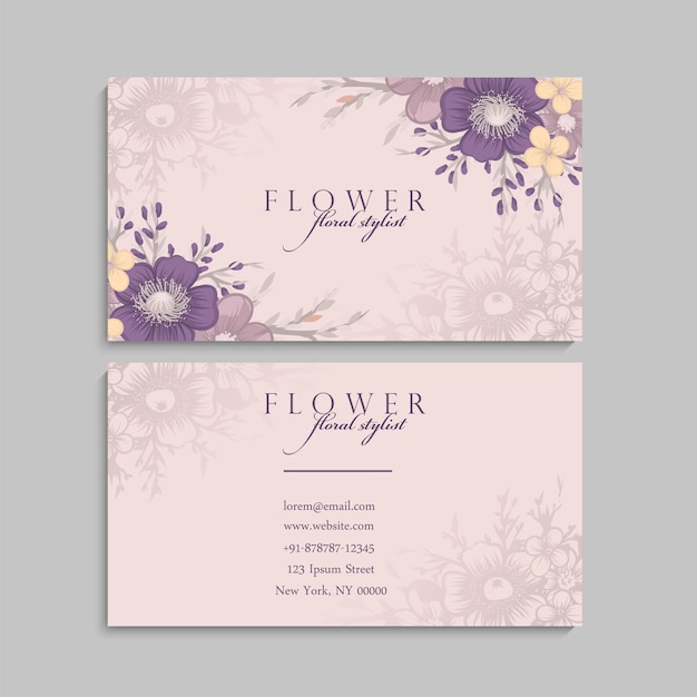 Cute Floral Business card with violet flowers