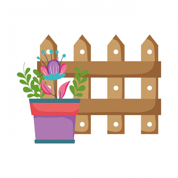 Cute floral houseplant with fence