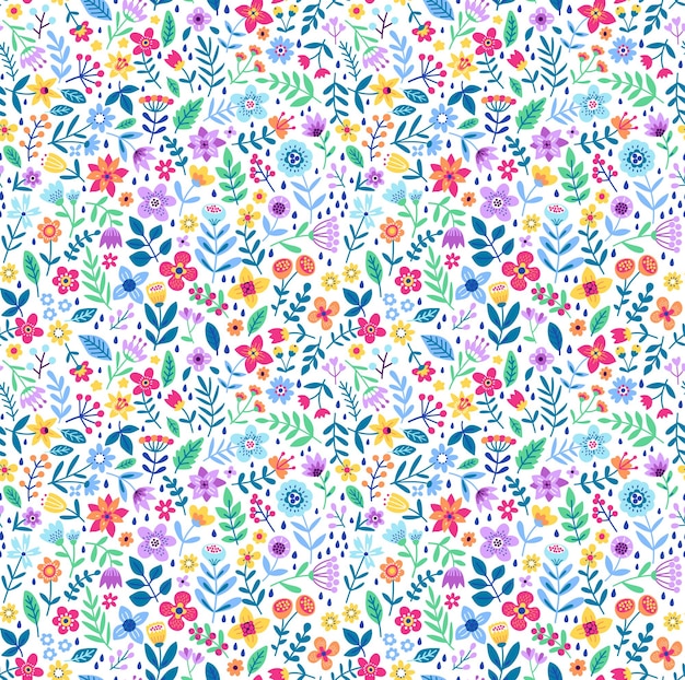 Cute floral pattern in the small colorful flowers Seamless vector texture White background Ditsy