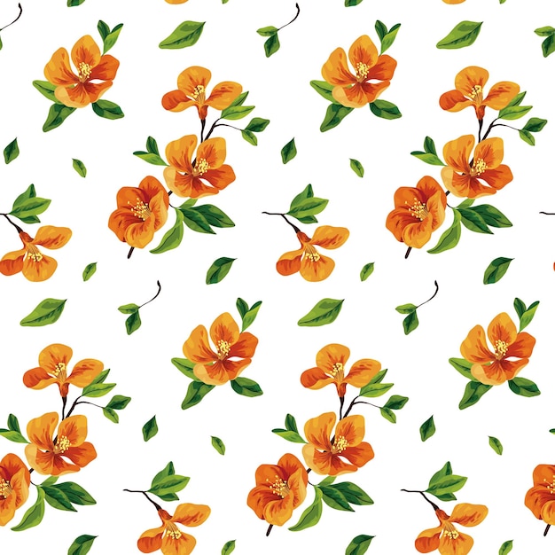 Cute floral pattern with quince Seamless pattern Yellow flowers with small leaves on a white background Abstract composition vector