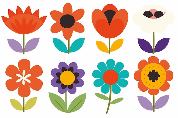 Vector cute flower illustrations set on white background