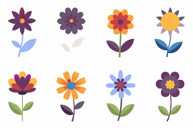 Vector cute flower illustrations set on white background