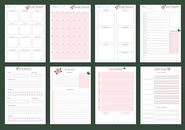 Cute flower planner templates weekly monthly yearly planners to do list goal planner habit tracker