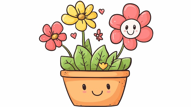 Cute Flower Pot Coloring Page for Kids with Love Theme