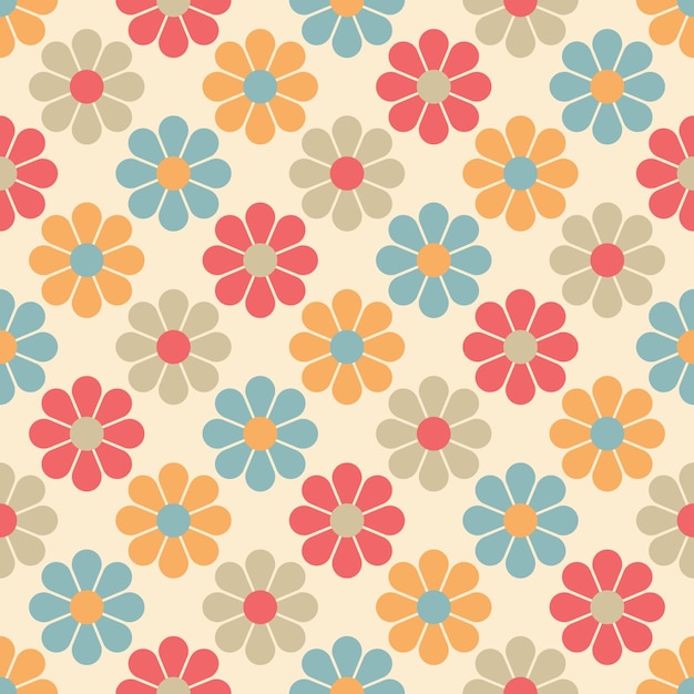 Cute flower power seamless pattern Decorative retro minimal style floral background