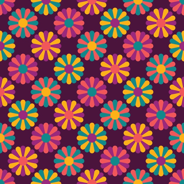 Cute flower power seamless pattern Decorative retro minimal style floral background