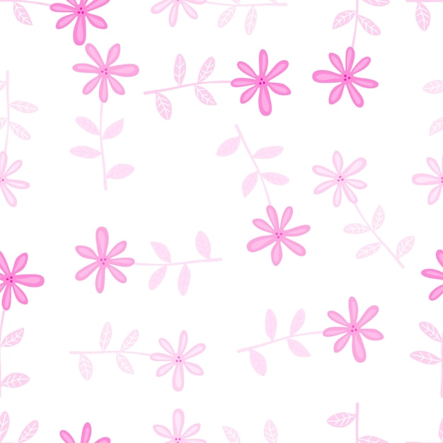 Cute flower seamless pattern Naive art style Hand drawn floral endless background