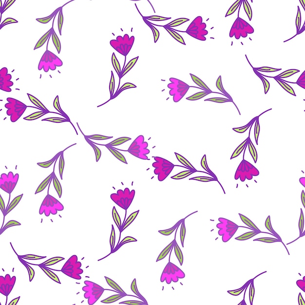 Cute flower seamless pattern in stylized folk style Hand drawn elegant botanical background