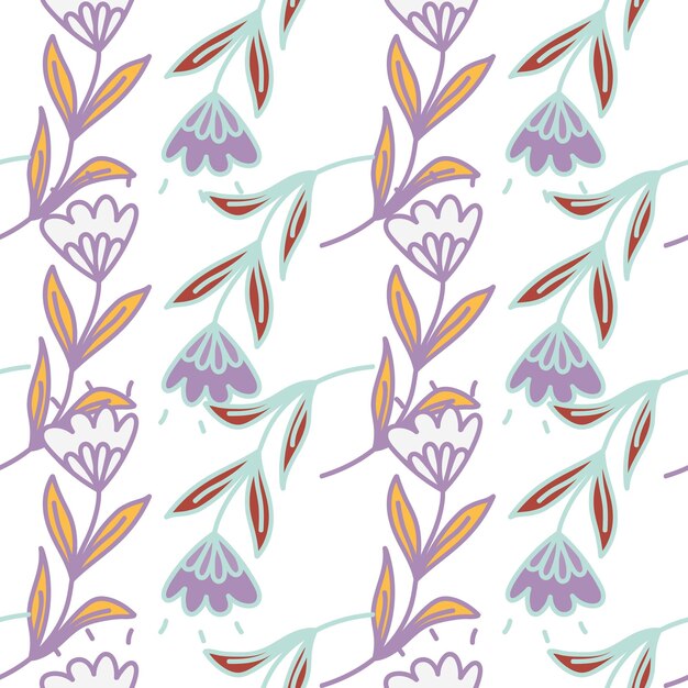 Cute flower seamless pattern in stylized folk style Hand drawn elegant botanical background