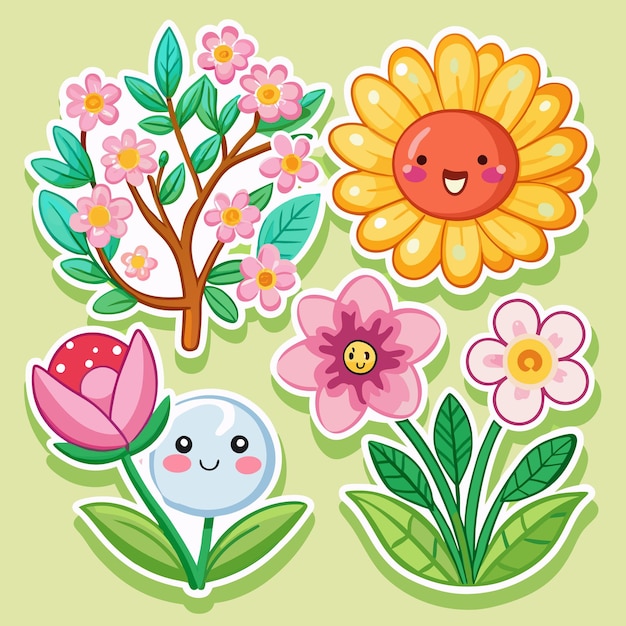 Cute Flower Stickers with Smiling Faces