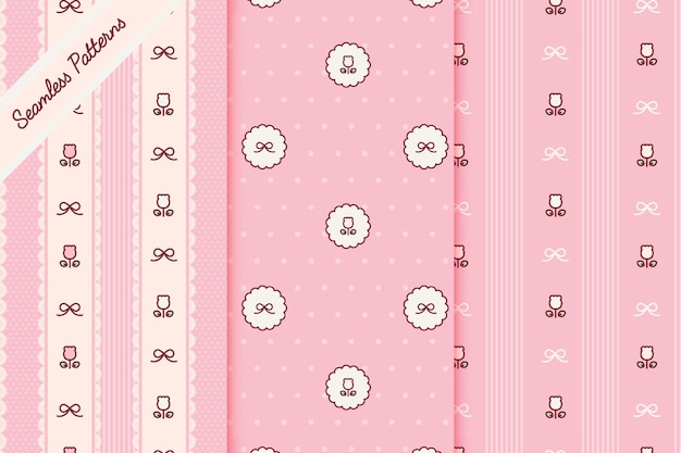 Cute flowers and lace seamless patterns set Premium vector