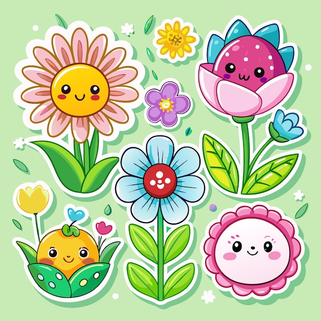 Cute Flowers with Happy Faces Springtime Garden