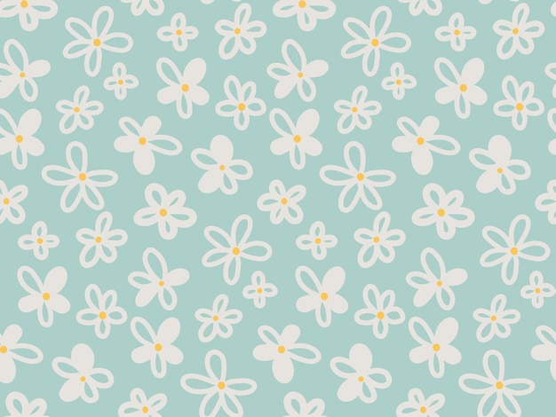 Cute flowery seamless pattern with camomile daisy flower on light green background Sweet romantic