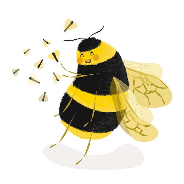 Cute fluffy bumblebee with moths vector illustration