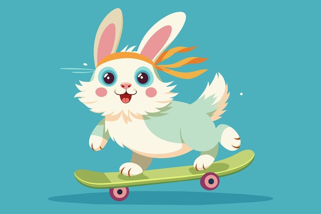 Cute fluffy bunny riding in a skateboard vector