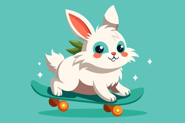 Vector cute fluffy bunny riding in a skateboard vector