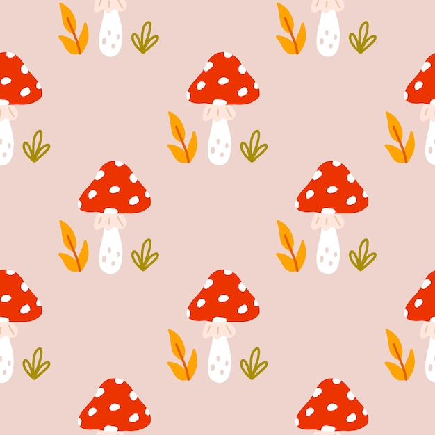 Cute fly agaric in flat style vector seamless pattern