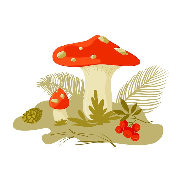 Cute fly agarics in cartoon style