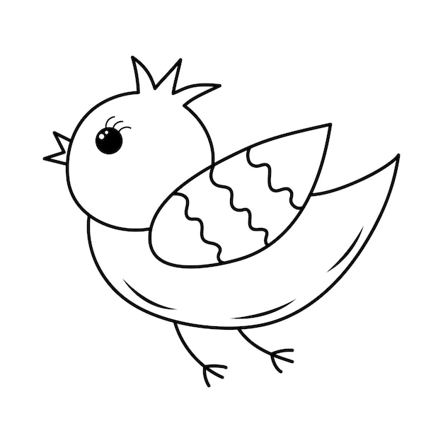 Cute flying bird Doodle chubby little bird Vector linear illustration