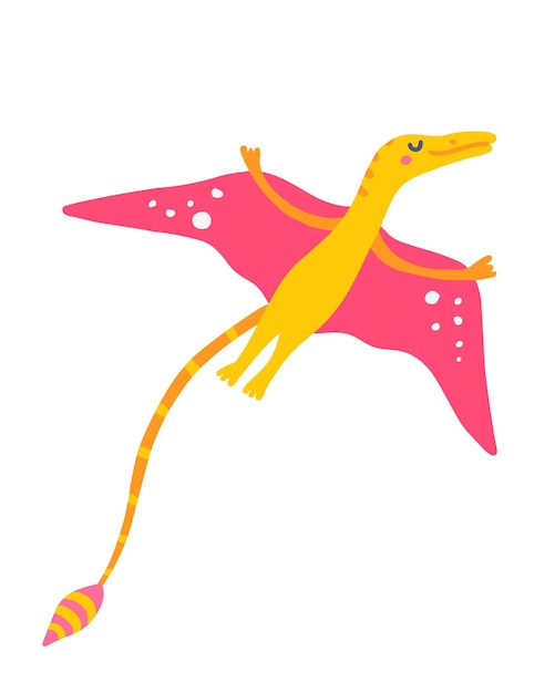 Cute flying dinosaur Rhamphorhynchus vector flat illustration in hand drawn style