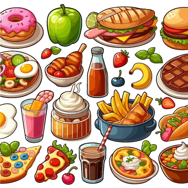 cute food illustration vector on white background