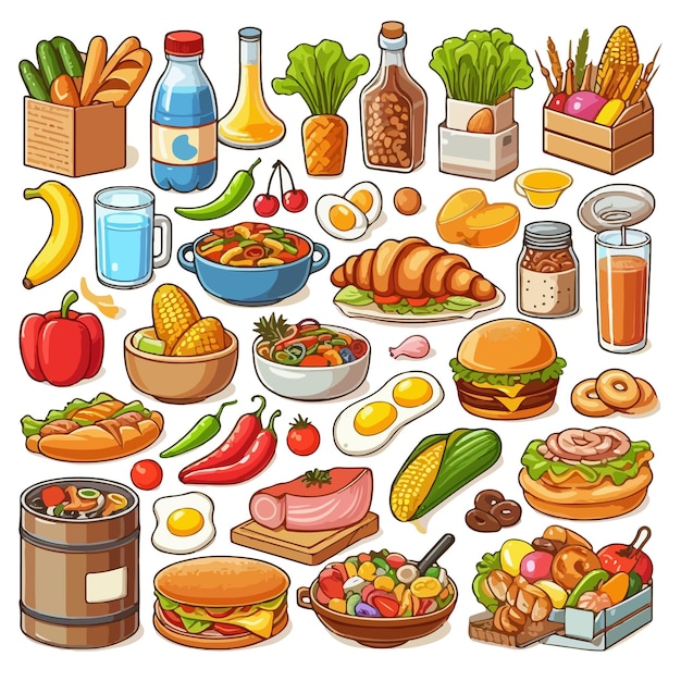 cute food illustration vector on white background