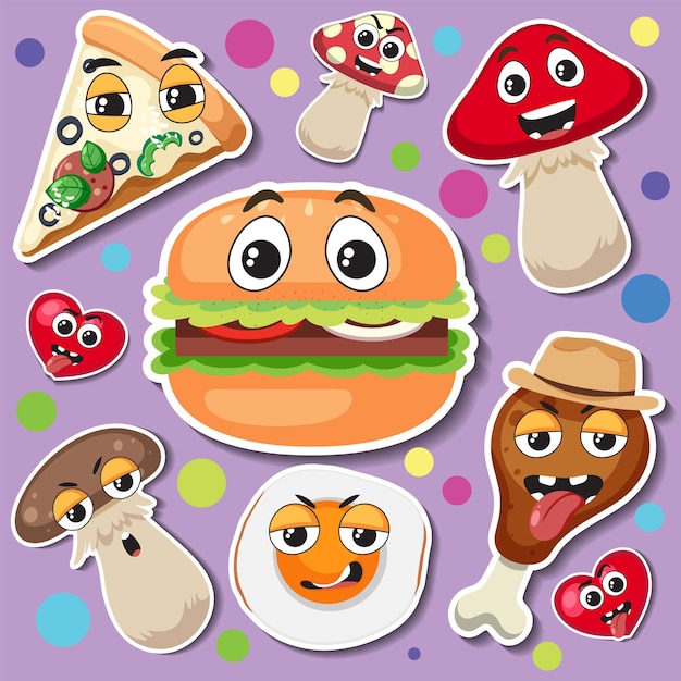 Cute foods sticker seamless pattern