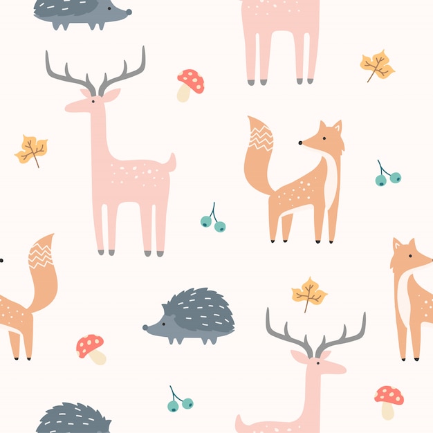 Cute Forest Animal Seamless Pattern for Wallpaper