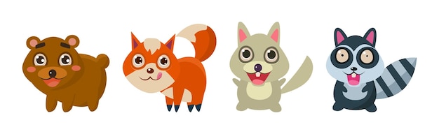 Cute forest animal with pretty snout vector set