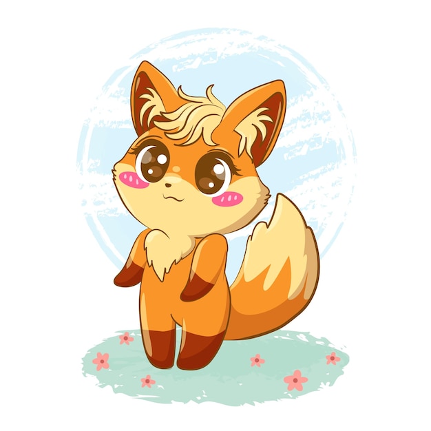 Cute fox animal cartoon style icon illustration