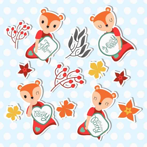 cute fox and autumn element sticker set