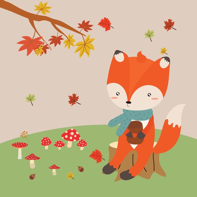 cute fox in autumn