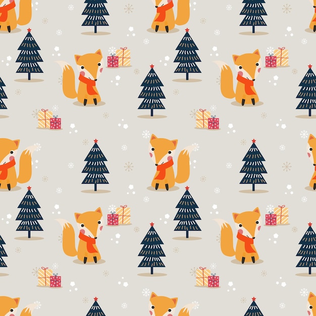 Cute fox in Christmas theme seamless pattern