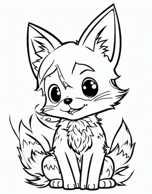 Cute Fox Coloring Page Line art