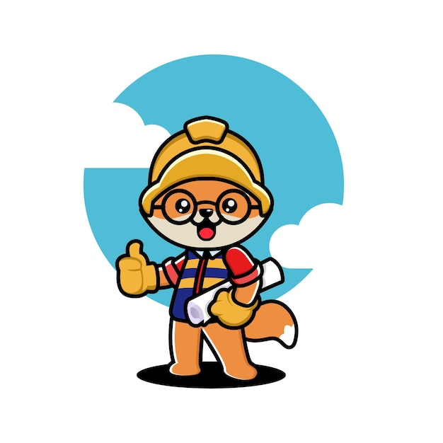 Cute fox construction worker cartoon