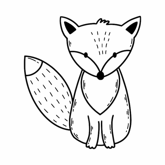 Cute fox in doodle style Hand drawn illustration